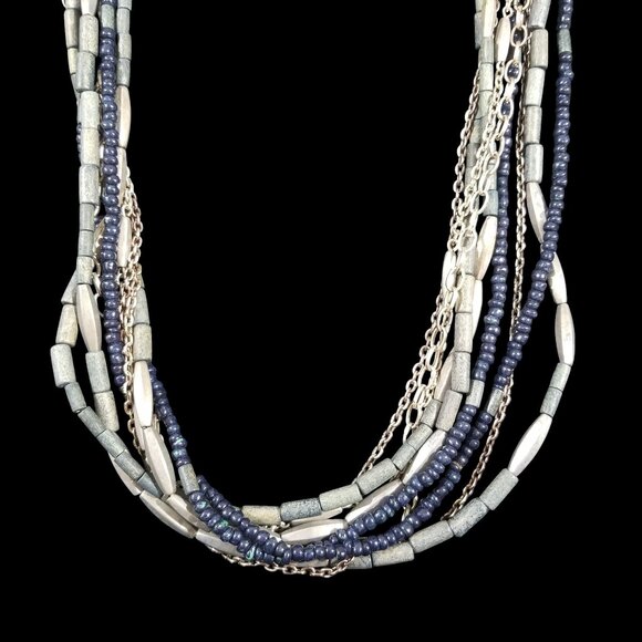 Chico's Rope & Choker Necklace 9 Strands of Beads and Chain - Picture 8 of 10